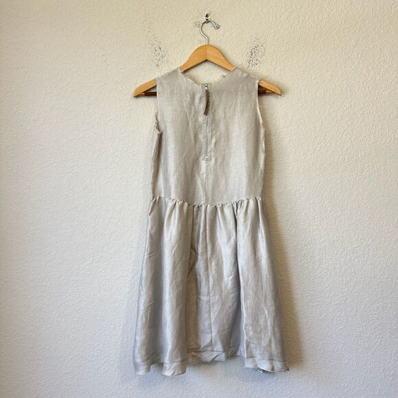 SHOSH Linen Blend Mini Dress Beige A-Line Sleeveless Babydoll Flowy - Picture 2 of 11